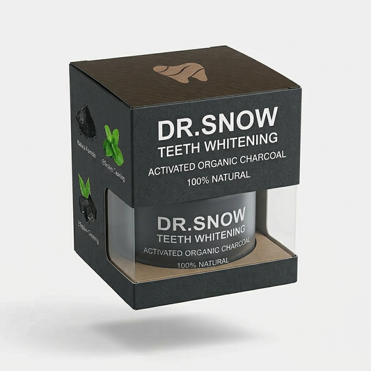 Dr. Snow teeth whitening charcoal packaging on a white background